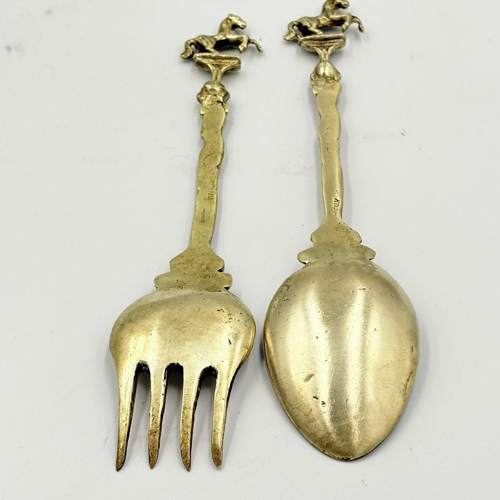 Vintage Montagnani Italy Ornate Brass Serving Spoon & Fork 7.5